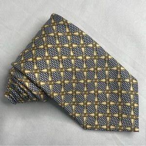 VTG Paolo Gucci Equestrian Silk Neck Tie Italy Handwoven Gold Horse Bit Stirrups